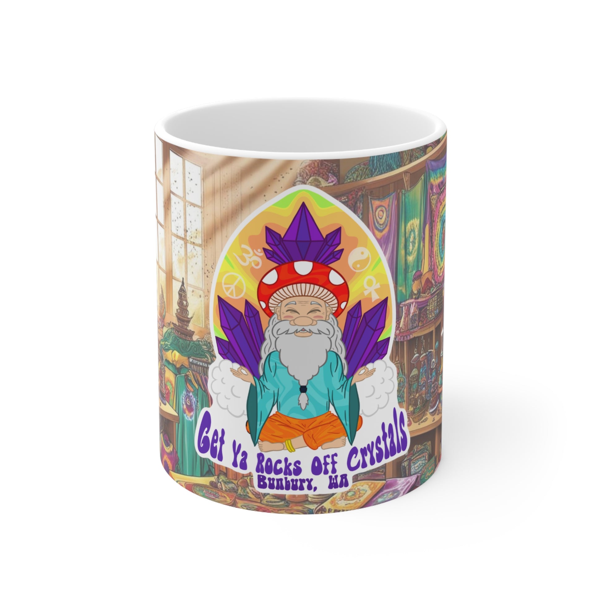 Hippy crystal shop, new-age ceramic coffee cup, 11oz, 15oz. Alternative: Boho vibes