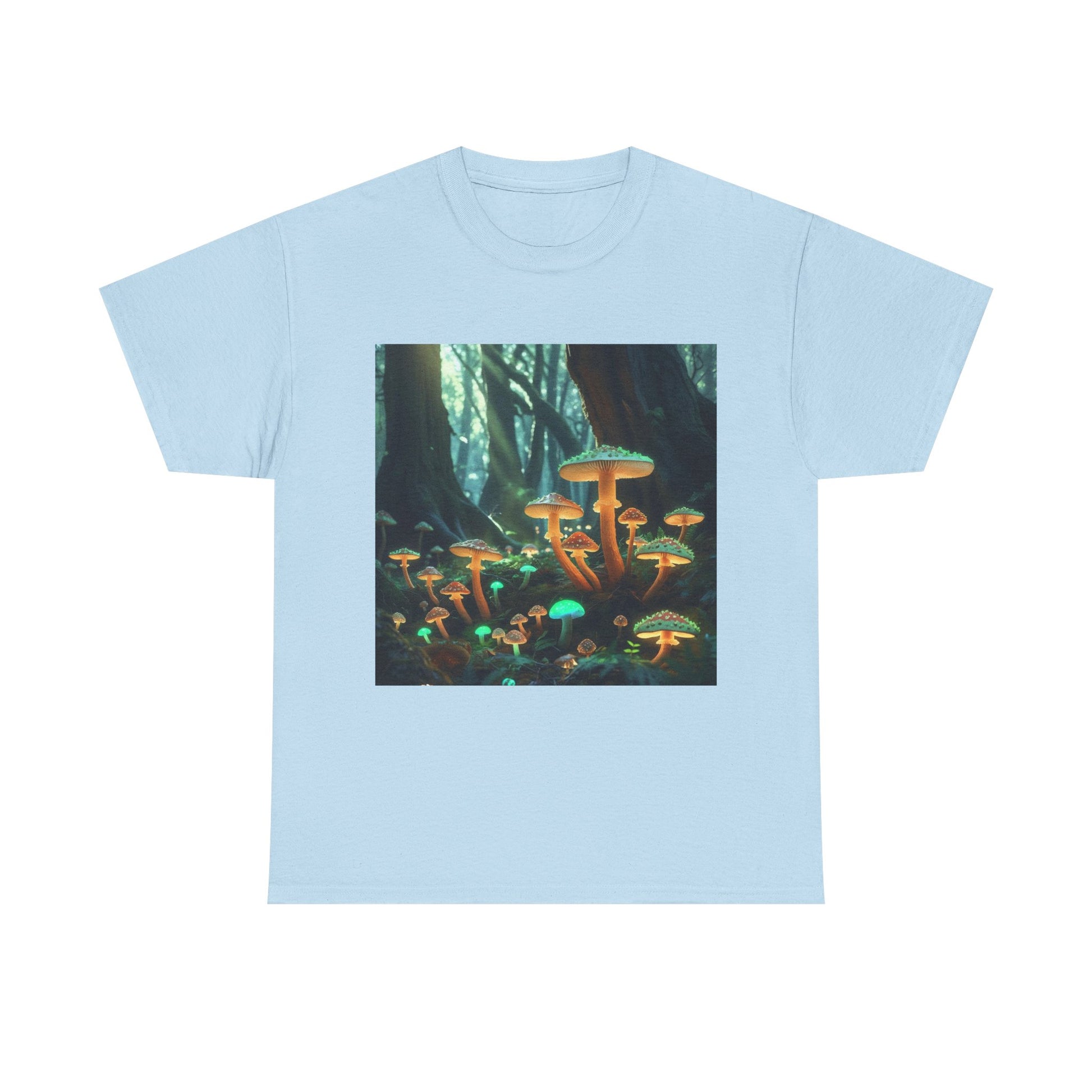 Trippy Forest Vibes Tee - Unisex Heavy Cotton T-Shirt, Festival Wear, Nature Lover Gift, Streetwear, Mushrooms Design, Gnome Art