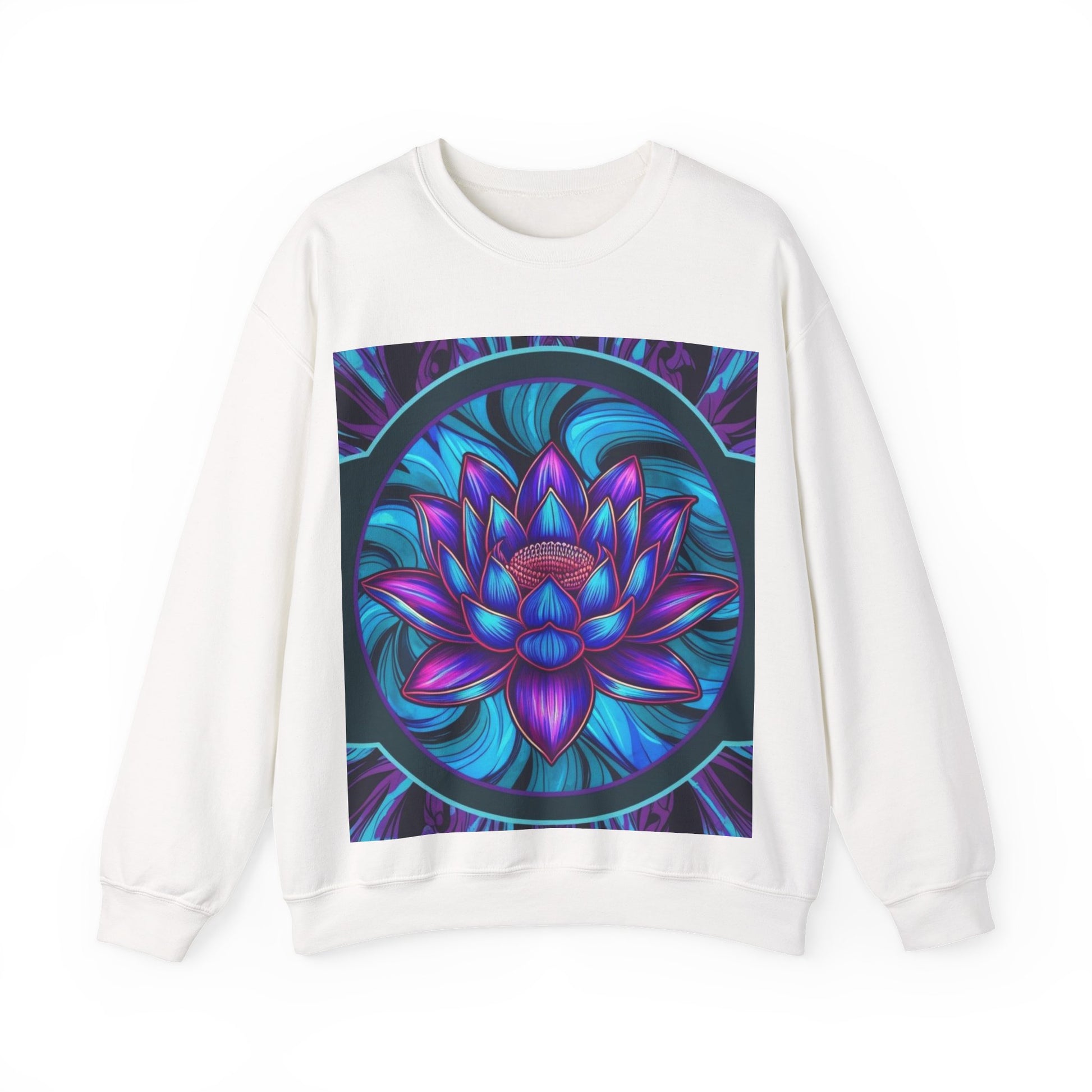 Trippy Blue Lotus Crewneck Sweatshirt - Psychedelic Unisex Jumper, Hippie Pullover, Spiritual Lotus Flower Sweatshirt.