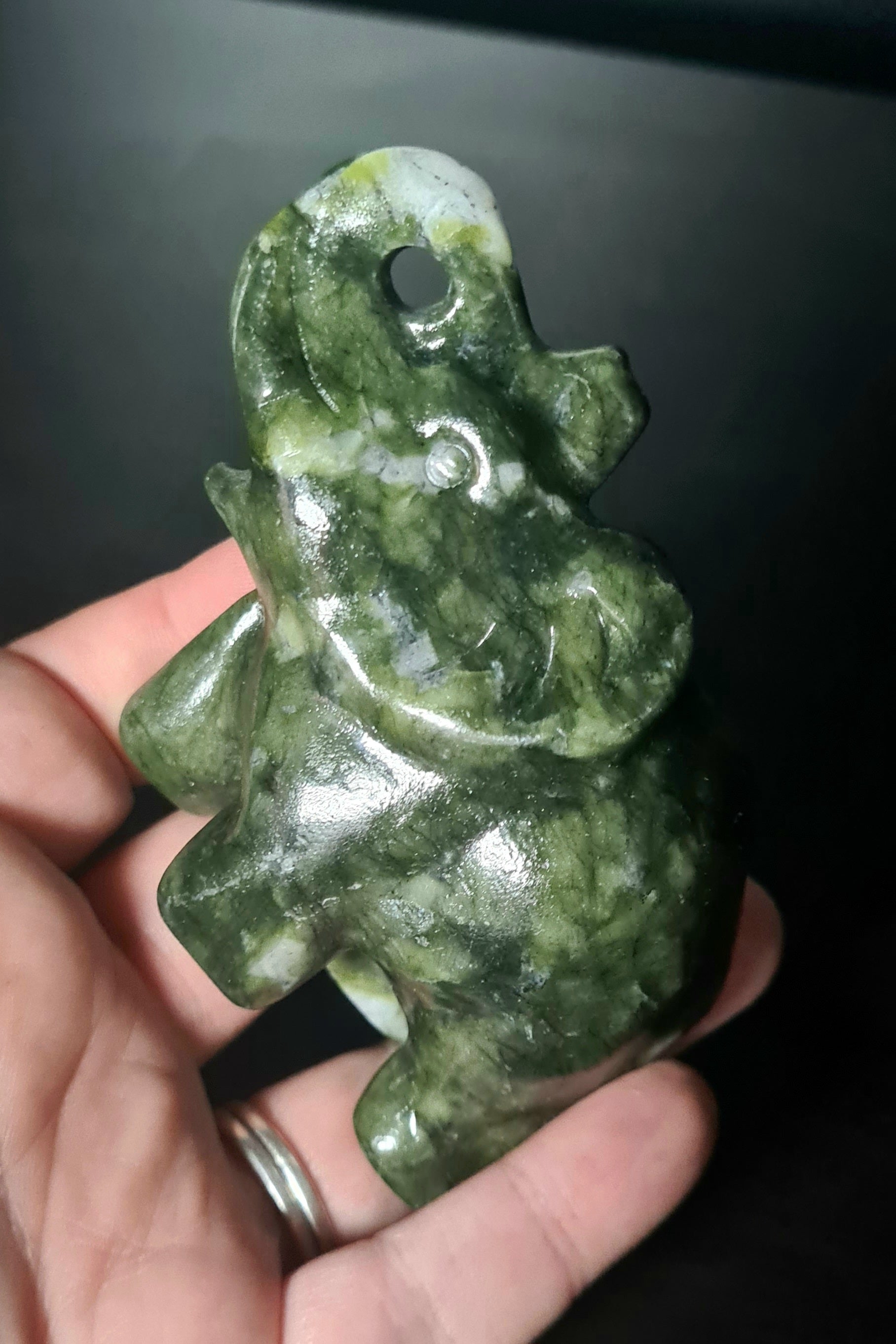 🐘 Carved Green Jade Elephant – Strength, Luck & Longevity