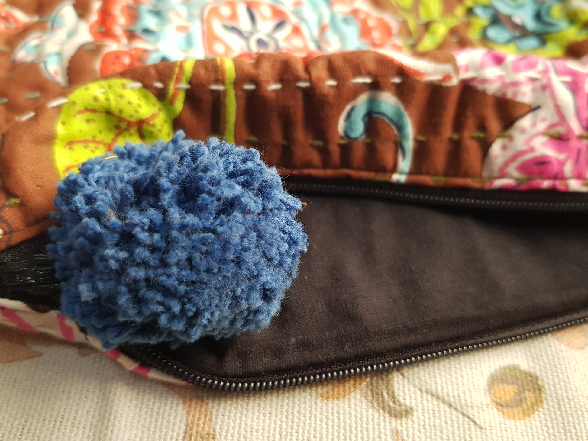 Purse - Kantha Quilt PomPom
