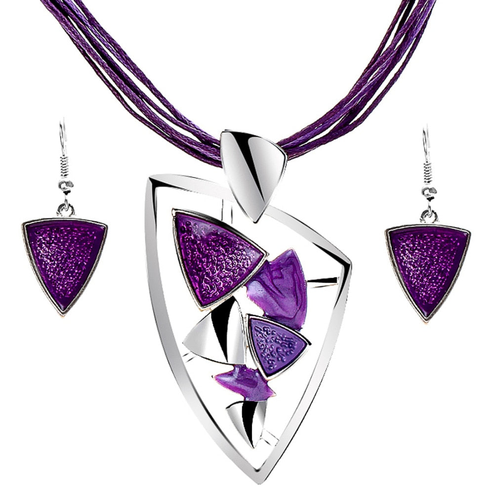 Fashion Leather & Enamel Gem Jewelry Set