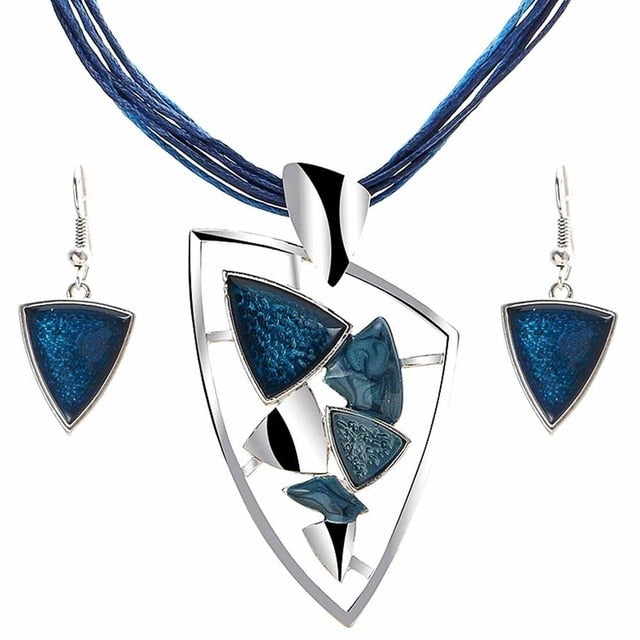 Fashion Leather & Enamel Gem Jewelry Set