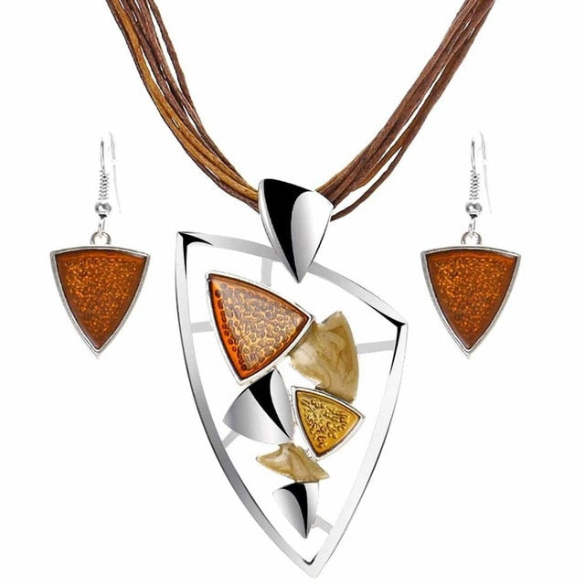 Fashion Leather & Enamel Gem Jewelry Set