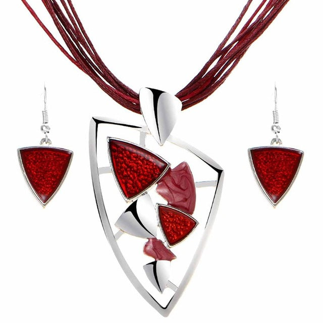 Fashion Leather & Enamel Gem Jewelry Set