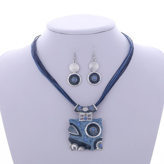Fashion Leather & Enamel Gem Jewelry Set