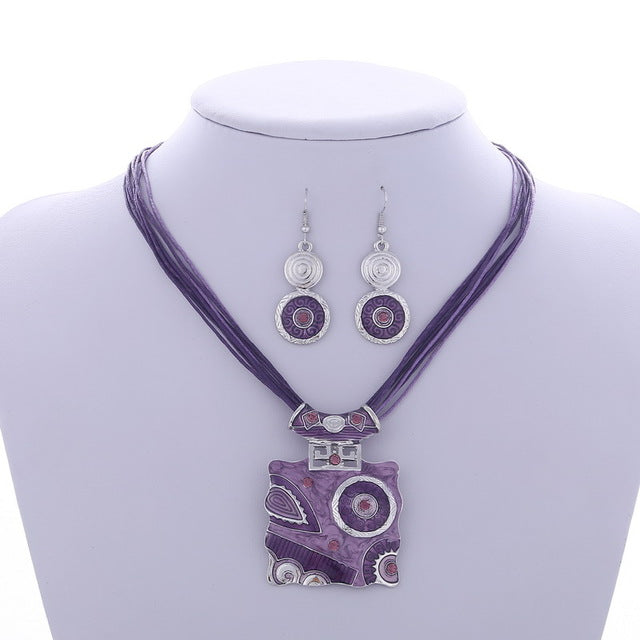 Fashion Leather & Enamel Gem Jewelry Set