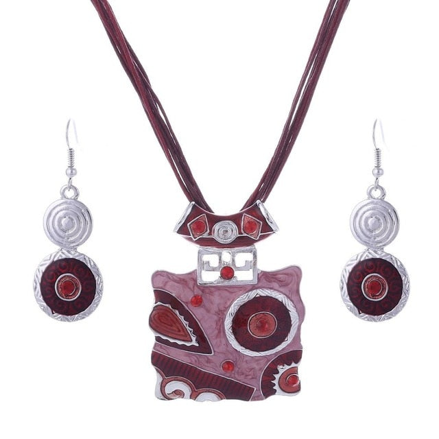 Fashion Leather & Enamel Gem Jewelry Set