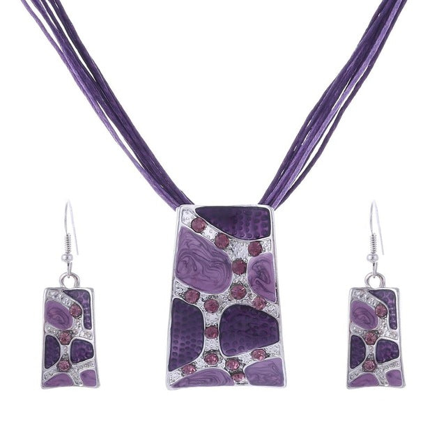 Fashion Leather & Enamel Gem Jewelry Set