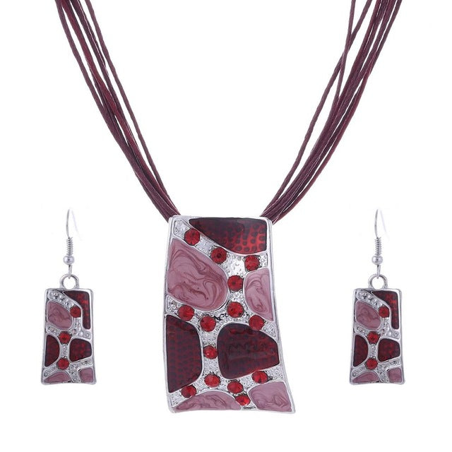 Fashion Leather & Enamel Gem Jewelry Set