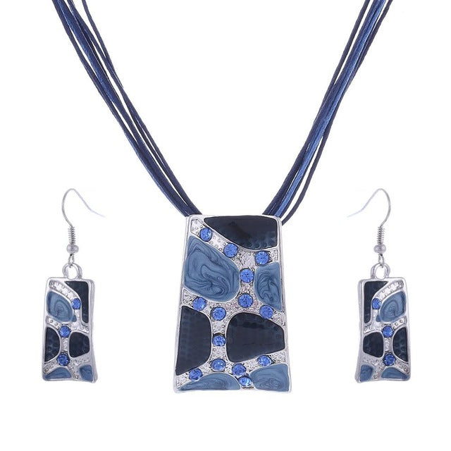 Fashion Leather & Enamel Gem Jewelry Set