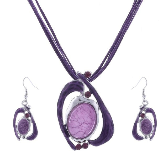 Fashion Leather & Enamel Gem Jewelry Set