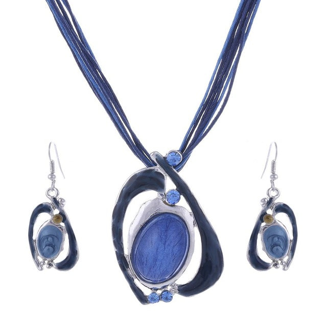 Fashion Leather & Enamel Gem Jewelry Set