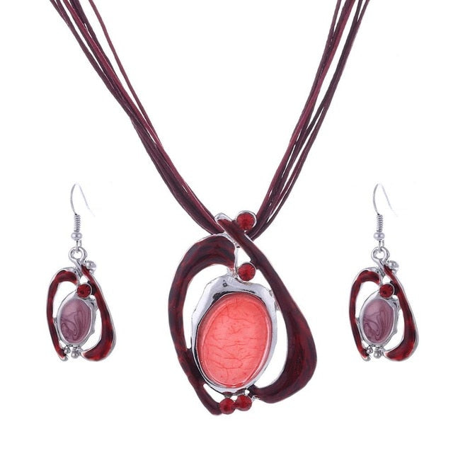 Fashion Leather & Enamel Gem Jewelry Set