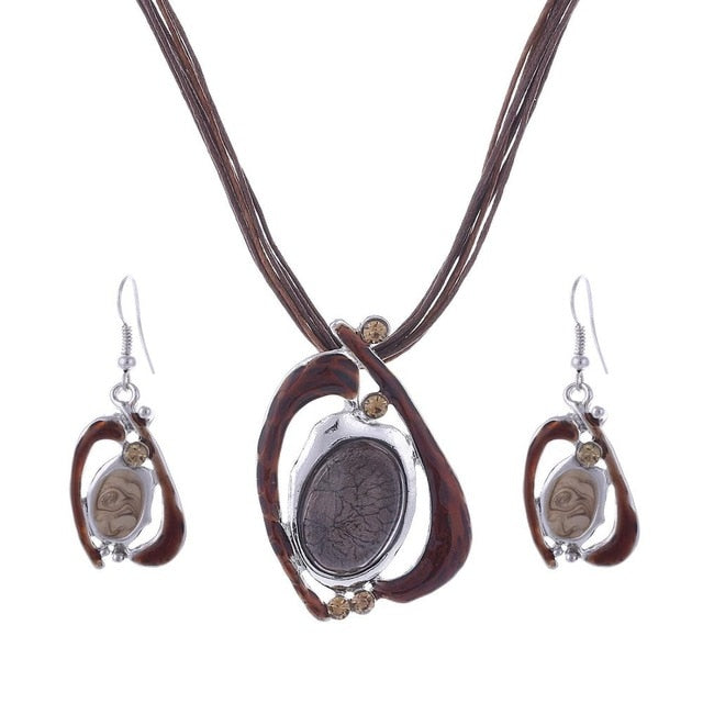 Fashion Leather & Enamel Gem Jewelry Set