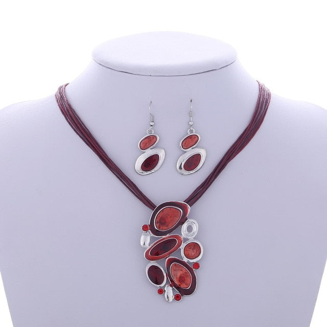 Fashion Leather & Enamel Gem Jewelry Set
