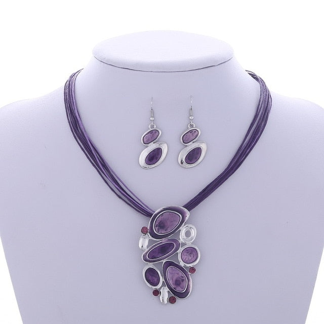 Fashion Leather & Enamel Gem Jewelry Set