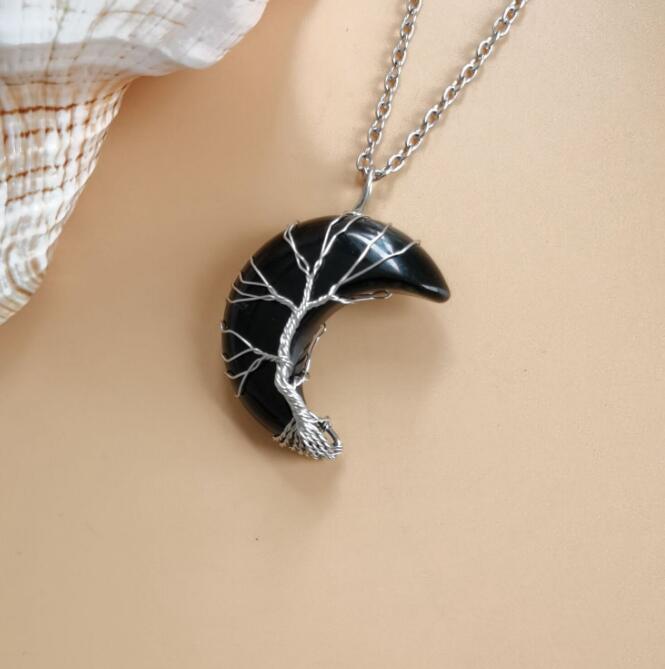Winding Moon Natural Stone Wrapped Pendant