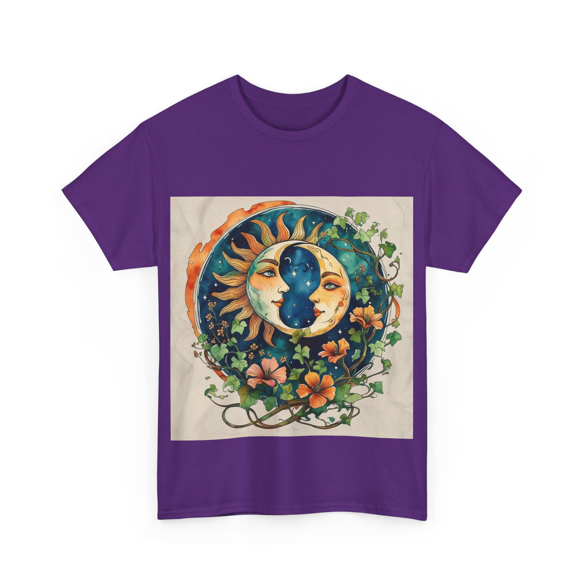 Bohemian Garden Tee - Sun and Moon Design, Spiritual Gift, Festival Wear, Unisex Cotton T-Shirt, Meditation Top, Nature Lover's Style