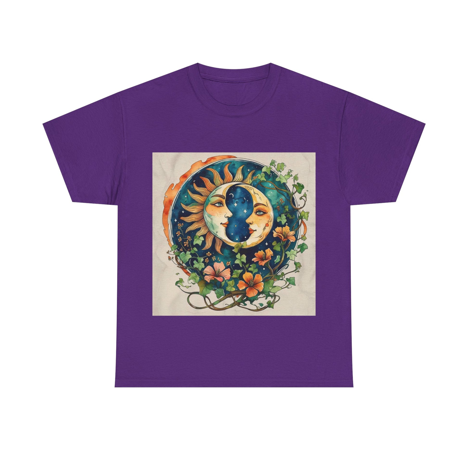 Bohemian Garden Tee - Sun and Moon Design, Spiritual Gift, Festival Wear, Unisex Cotton T-Shirt, Meditation Top, Nature Lover's Style