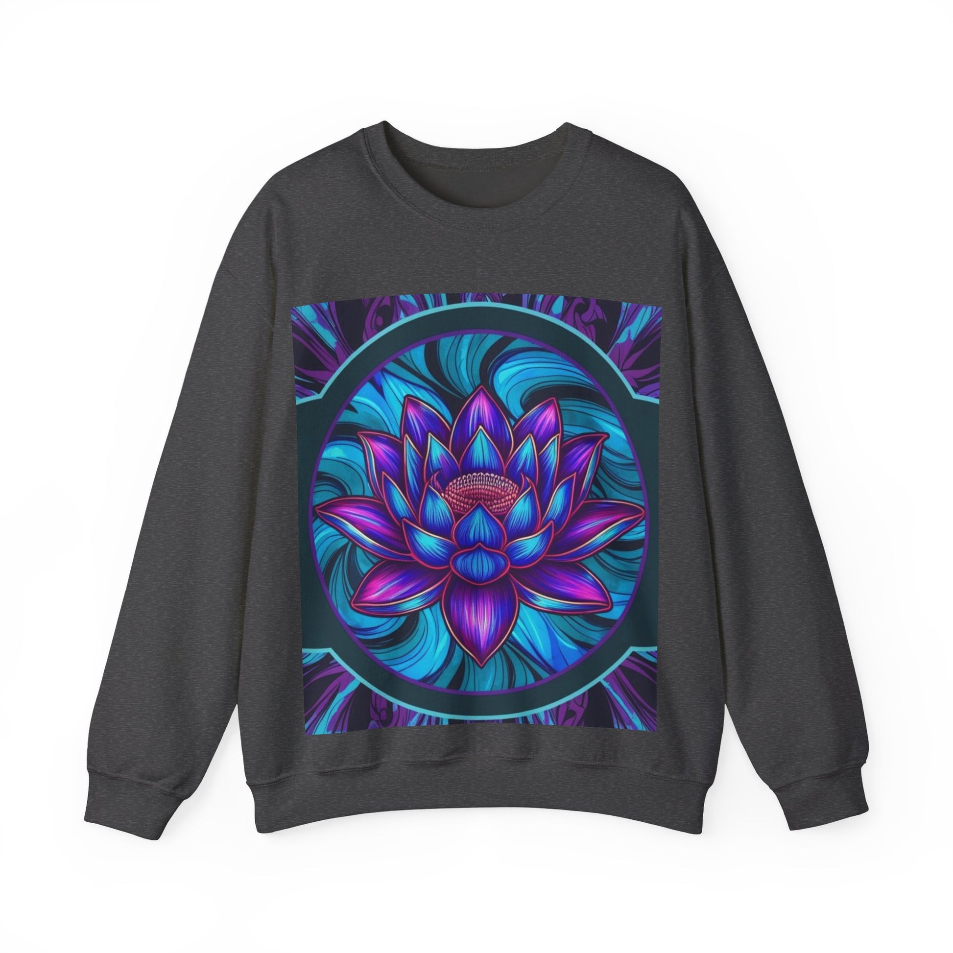 Trippy Blue Lotus Crewneck Sweatshirt - Psychedelic Unisex Jumper, Hippie Pullover, Spiritual Lotus Flower Sweatshirt.