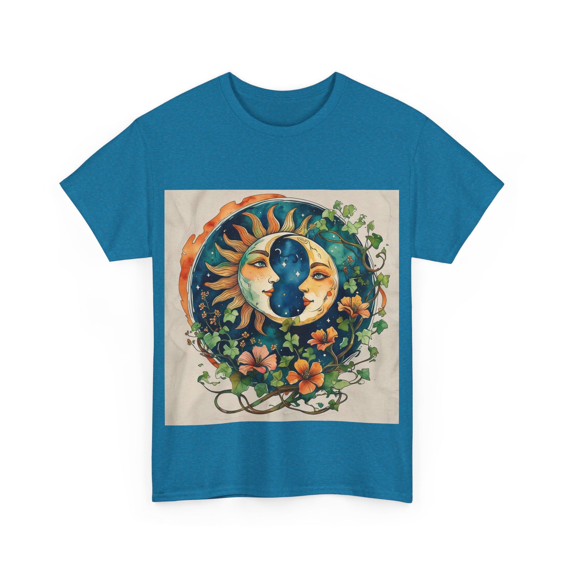 Bohemian Garden Tee - Sun and Moon Design, Spiritual Gift, Festival Wear, Unisex Cotton T-Shirt, Meditation Top, Nature Lover's Style