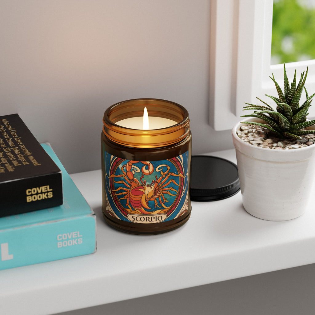 Astrology Inspired Scented Soy Candle | Scorpio Zodiac Amber Jar | Unique Gift for Astrology Lovers, Home Decor, Self-Care, Meditation