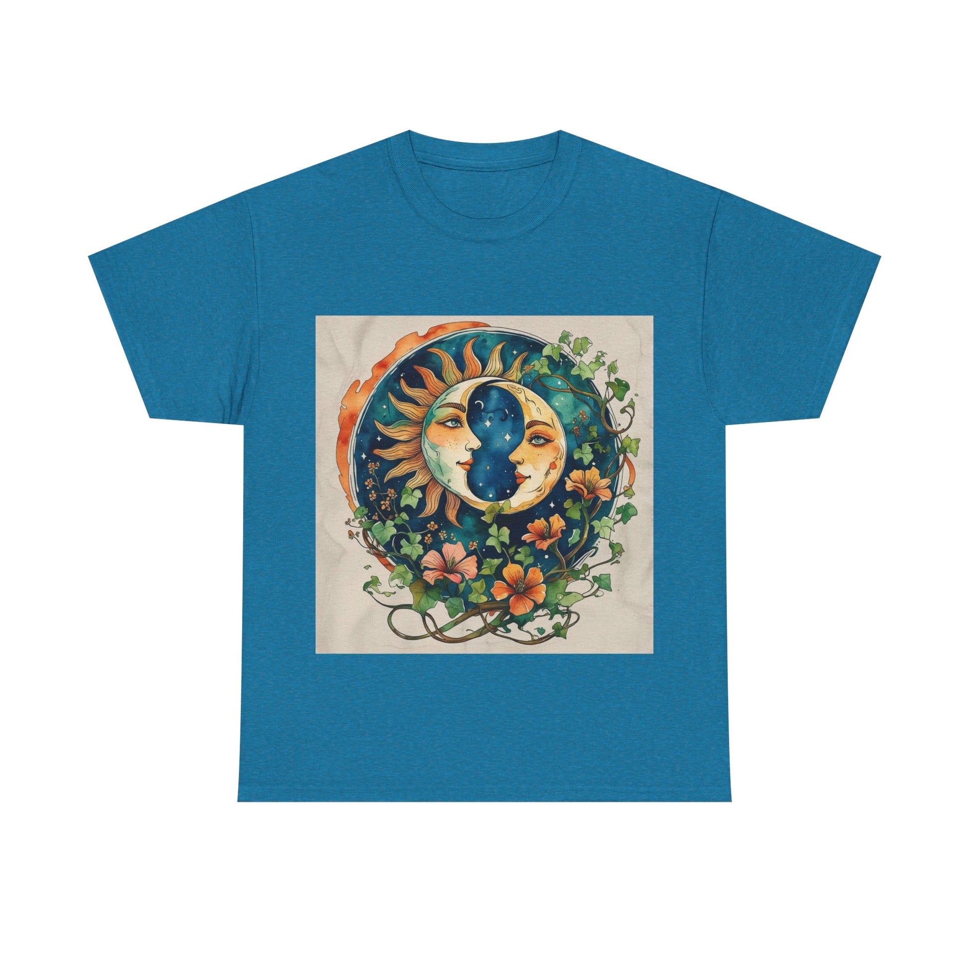 Bohemian Garden Tee - Sun and Moon Design, Spiritual Gift, Festival Wear, Unisex Cotton T-Shirt, Meditation Top, Nature Lover's Style