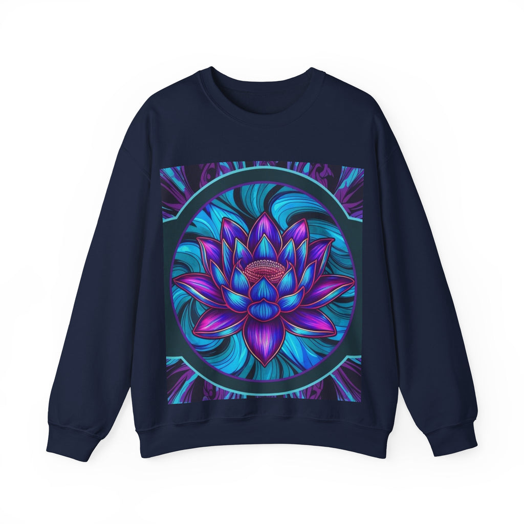 Trippy Blue Lotus Crewneck Sweatshirt - Psychedelic Unisex Jumper, Hippie Pullover, Spiritual Lotus Flower Sweatshirt.