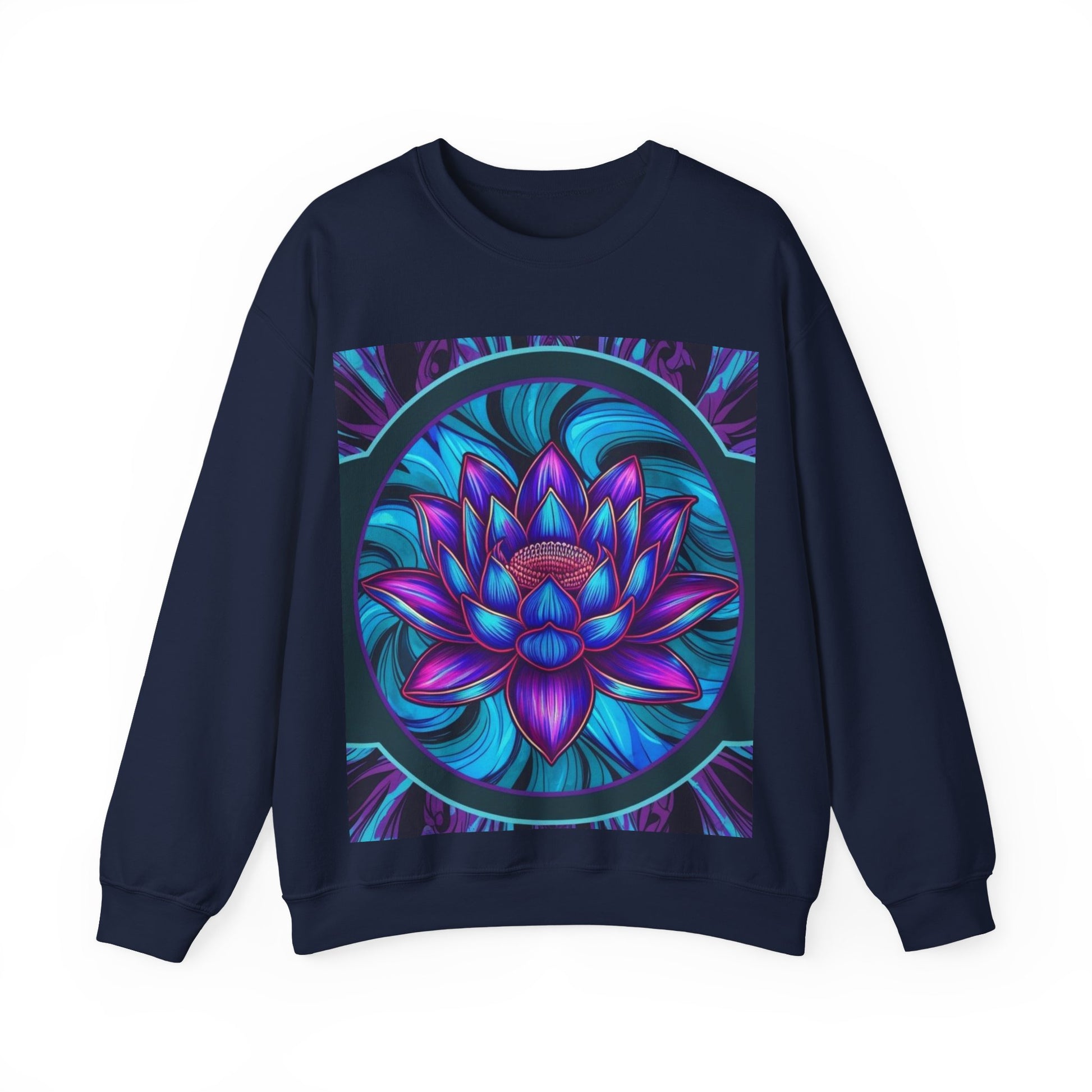 Trippy Blue Lotus Crewneck Sweatshirt - Psychedelic Unisex Jumper, Hippie Pullover, Spiritual Lotus Flower Sweatshirt.