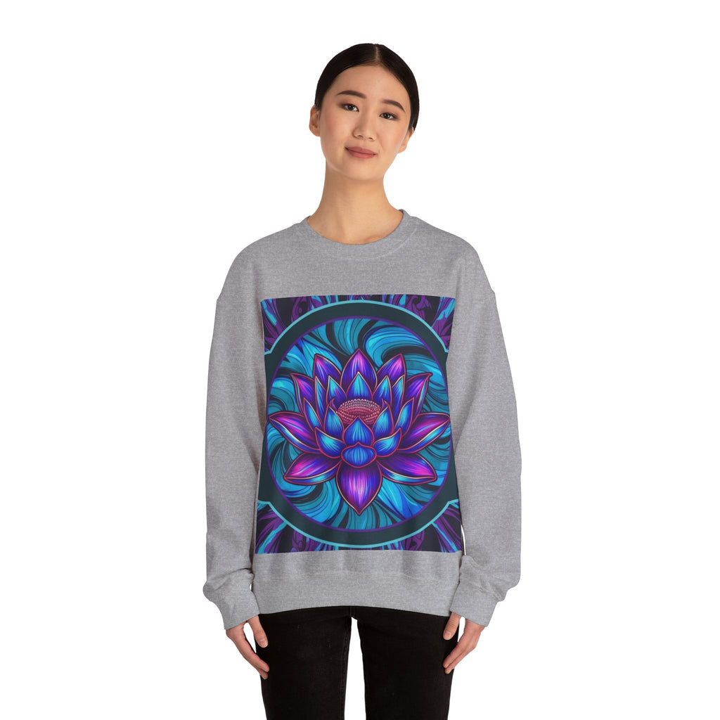 Trippy Blue Lotus Crewneck Sweatshirt - Psychedelic Unisex Jumper, Hippie Pullover, Spiritual Lotus Flower Sweatshirt.