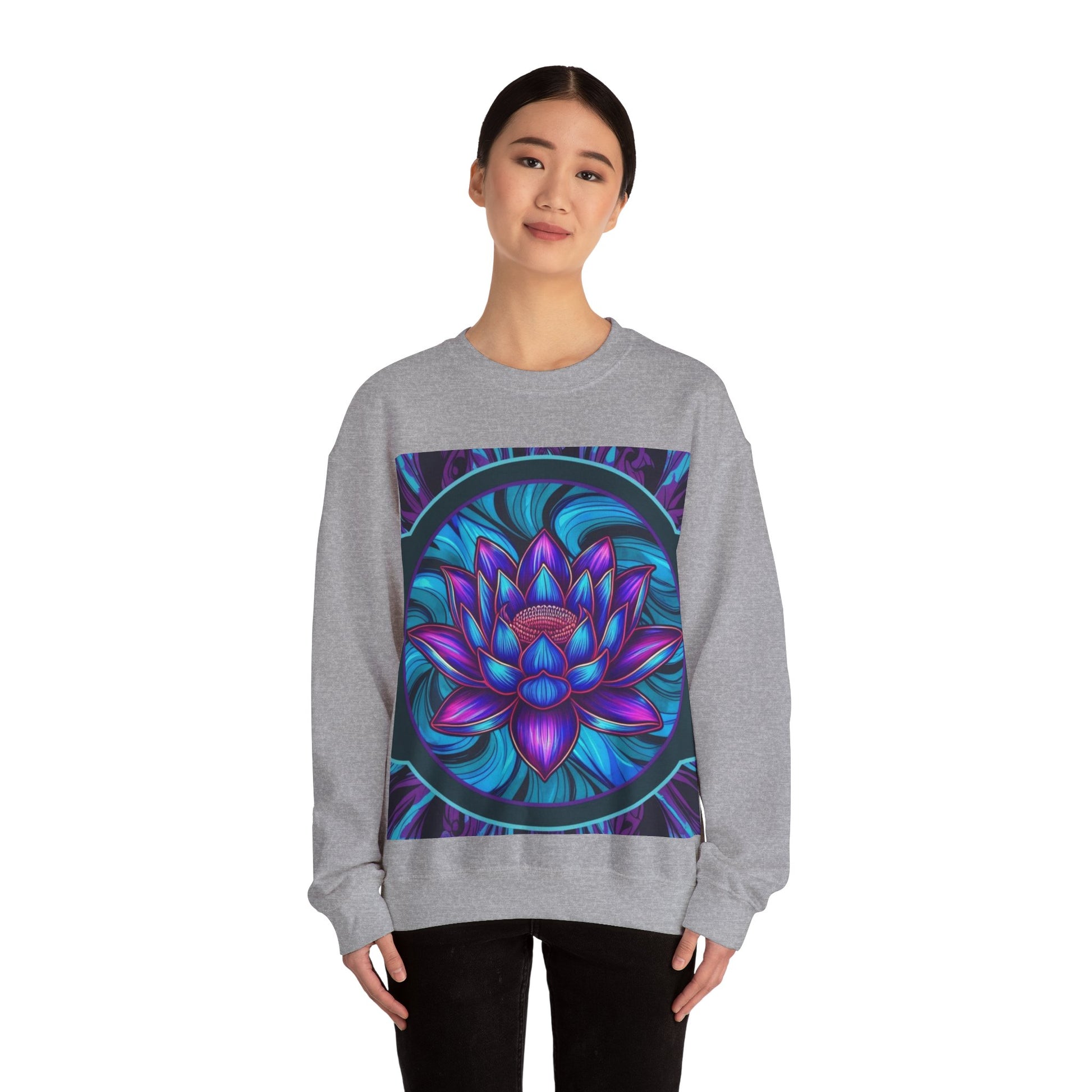Trippy Blue Lotus Crewneck Sweatshirt - Psychedelic Unisex Jumper, Hippie Pullover, Spiritual Lotus Flower Sweatshirt.