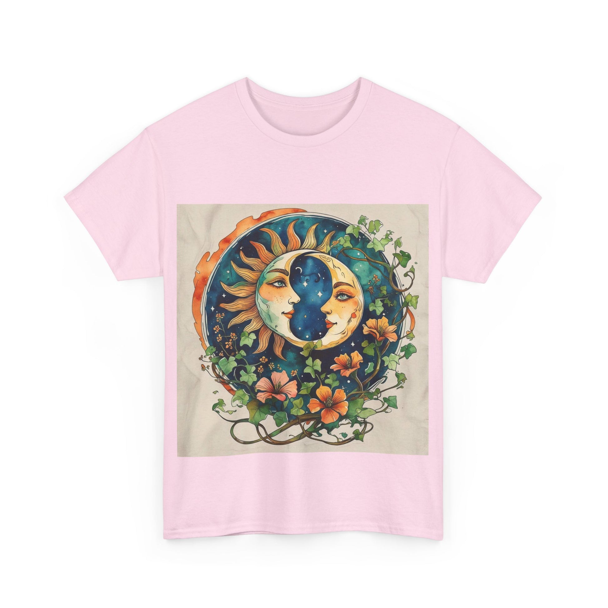 Bohemian Garden Tee - Sun and Moon Design, Spiritual Gift, Festival Wear, Unisex Cotton T-Shirt, Meditation Top, Nature Lover's Style