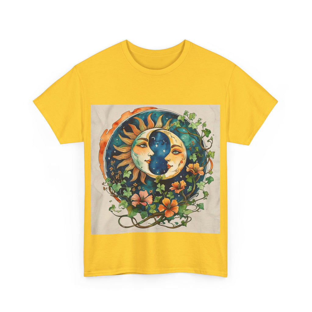 Bohemian Garden Tee - Sun and Moon Design, Spiritual Gift, Festival Wear, Unisex Cotton T-Shirt, Meditation Top, Nature Lover's Style