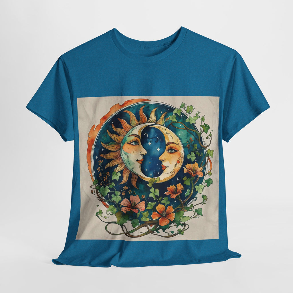 Bohemian Garden Tee - Sun and Moon Design, Spiritual Gift, Festival Wear, Unisex Cotton T-Shirt, Meditation Top, Nature Lover's Style