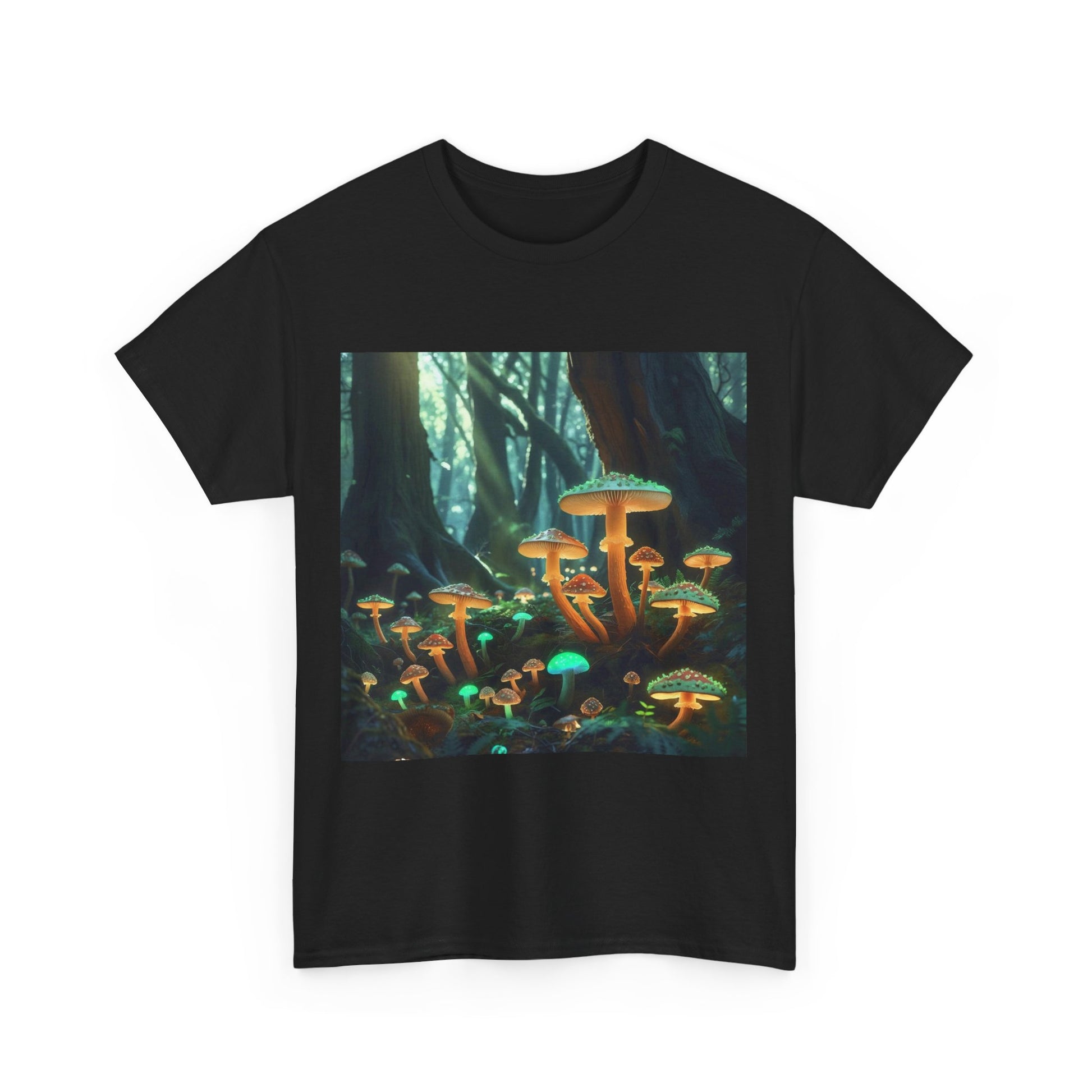 Trippy Forest Vibes Tee - Unisex Heavy Cotton T-Shirt, Festival Wear, Nature Lover Gift, Streetwear, Mushrooms Design, Gnome Art