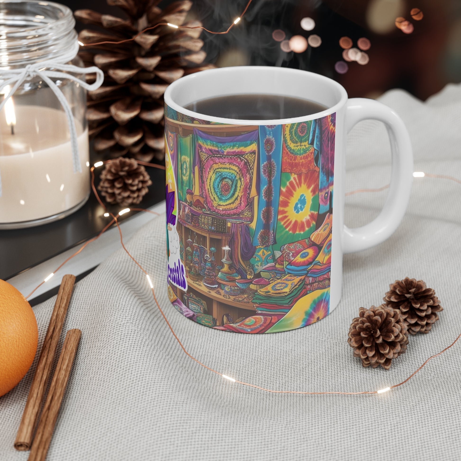 Hippy crystal shop, new-age ceramic coffee cup, 11oz, 15oz. Alternative: Boho vibes