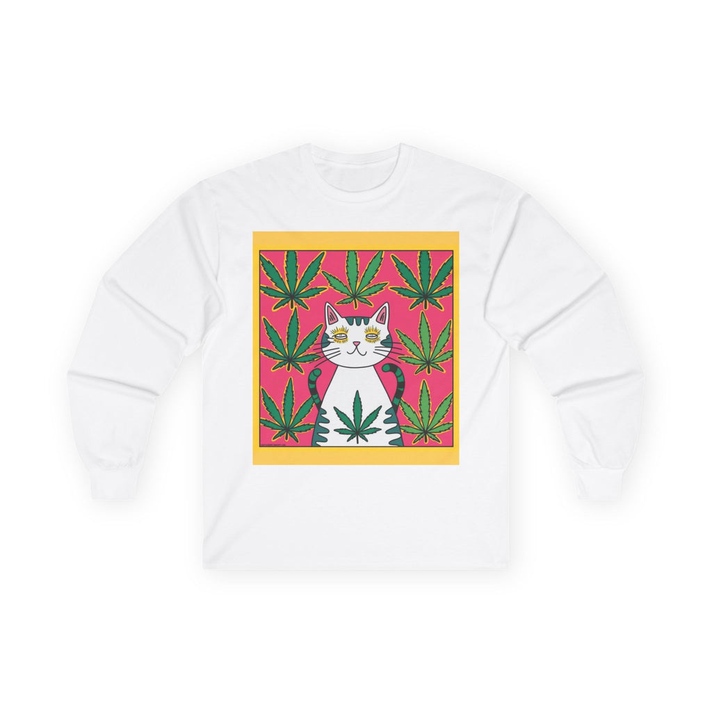 Chill Vibes Long Sleeve Tee - Unisex Cotton Shirt, Cat Lover Gifts, Crystal Enthusiast Apparel, 420 Celebration **Customizable Options**