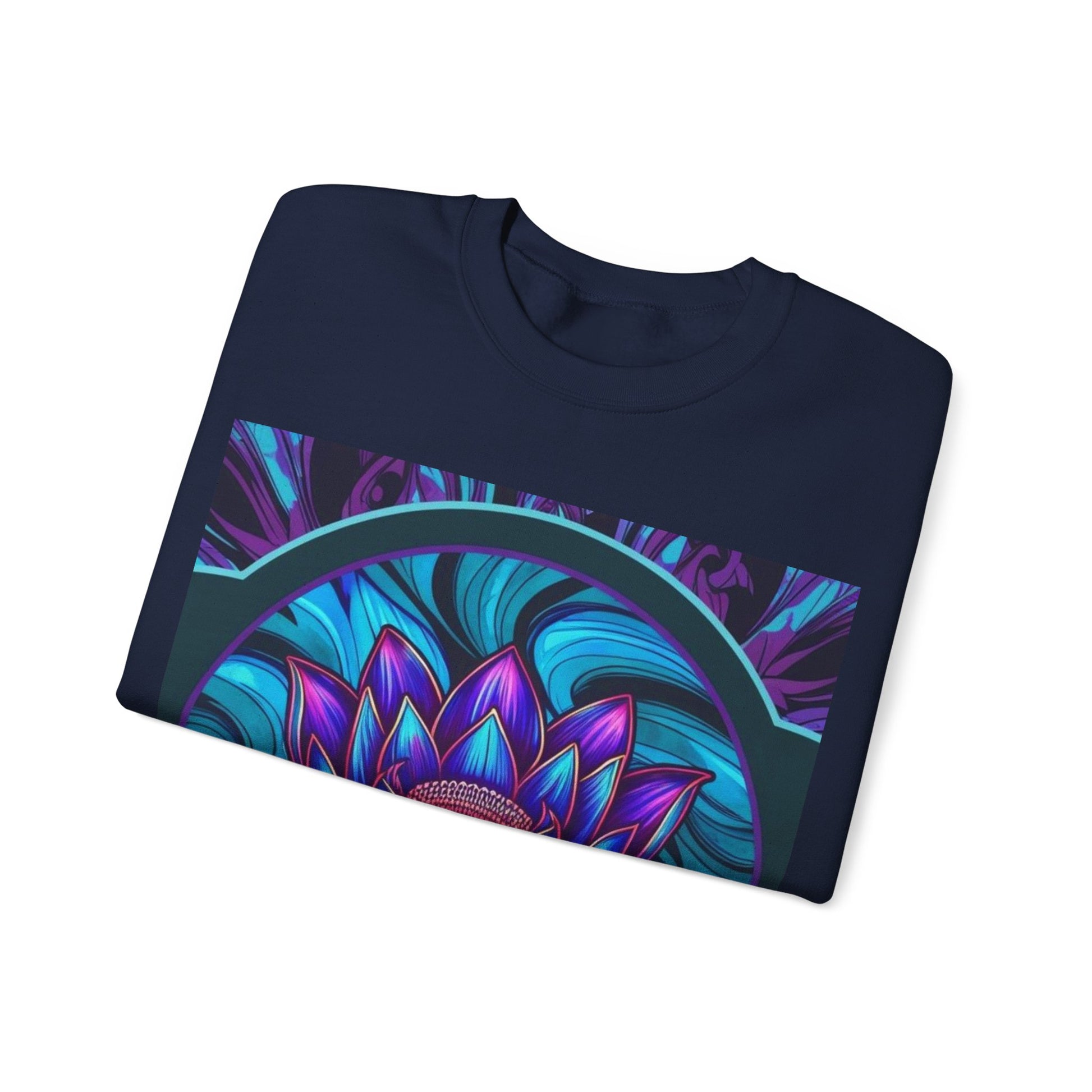 Trippy Blue Lotus Crewneck Sweatshirt - Psychedelic Unisex Jumper, Hippie Pullover, Spiritual Lotus Flower Sweatshirt.