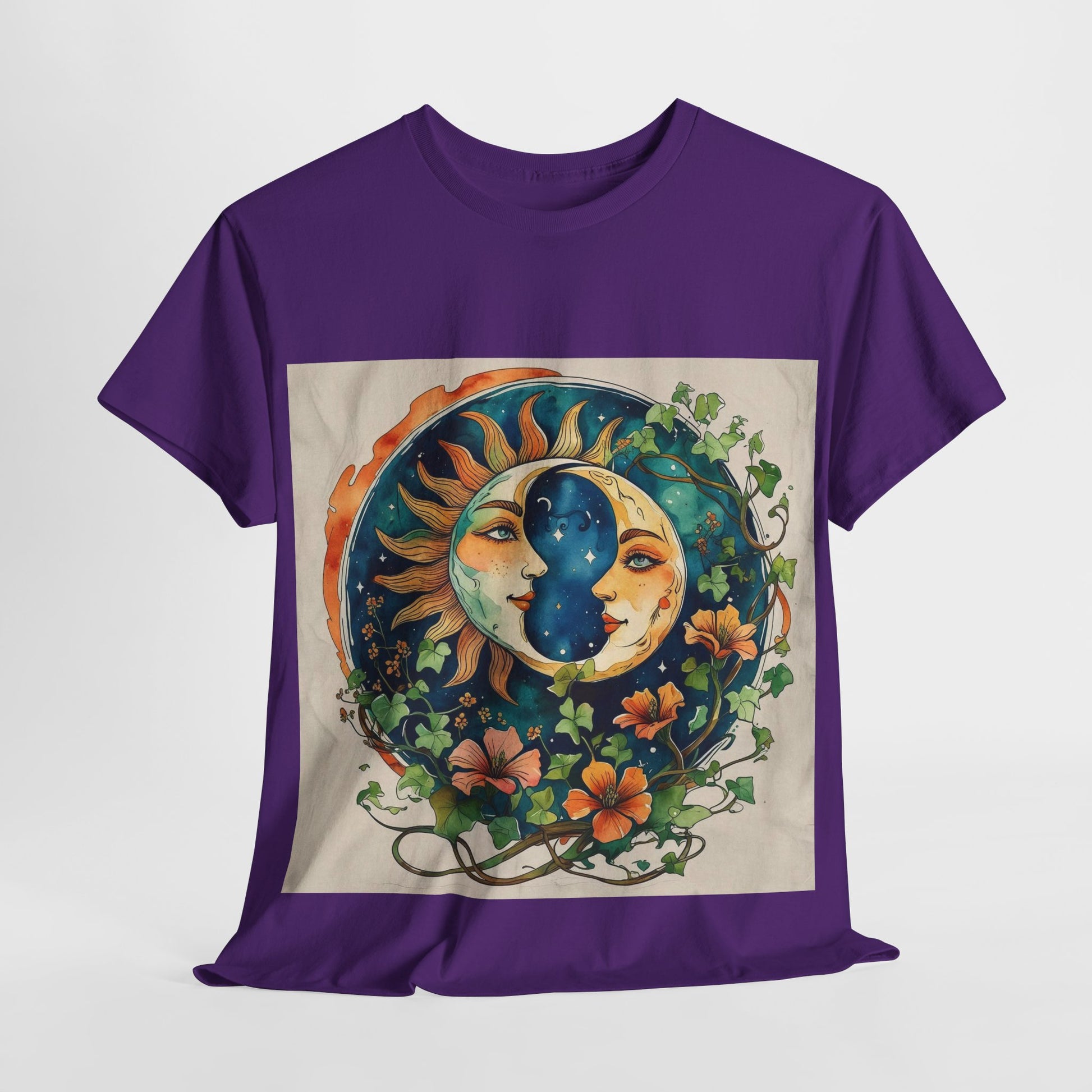 Bohemian Garden Tee - Sun and Moon Design, Spiritual Gift, Festival Wear, Unisex Cotton T-Shirt, Meditation Top, Nature Lover's Style