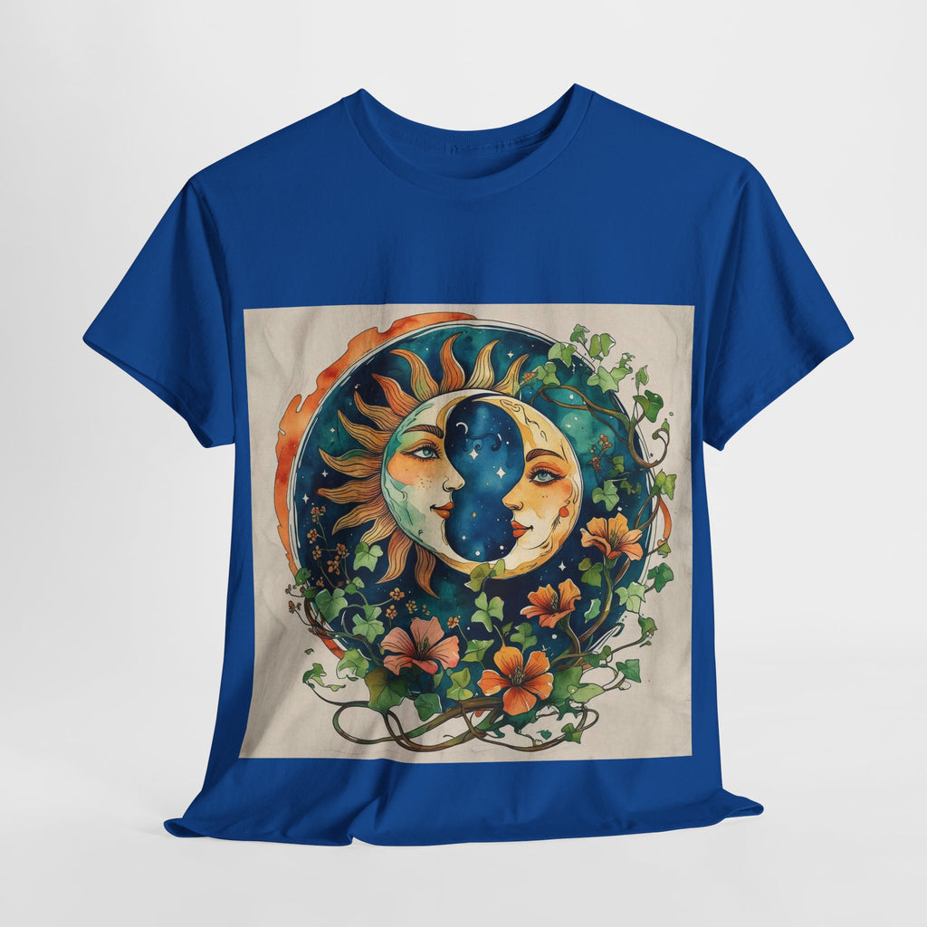 Bohemian Garden Tee - Sun and Moon Design, Spiritual Gift, Festival Wear, Unisex Cotton T-Shirt, Meditation Top, Nature Lover's Style