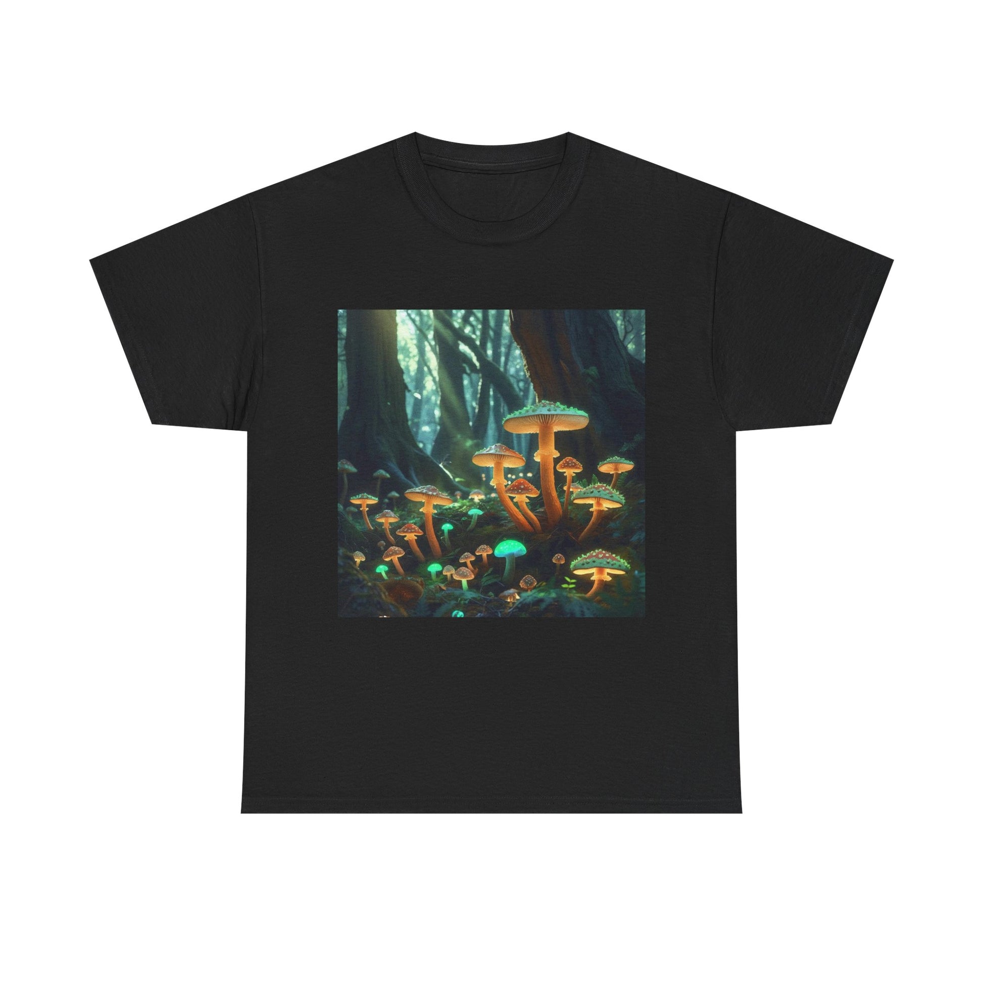Trippy Forest Vibes Tee - Unisex Heavy Cotton T-Shirt, Festival Wear, Nature Lover Gift, Streetwear, Mushrooms Design, Gnome Art