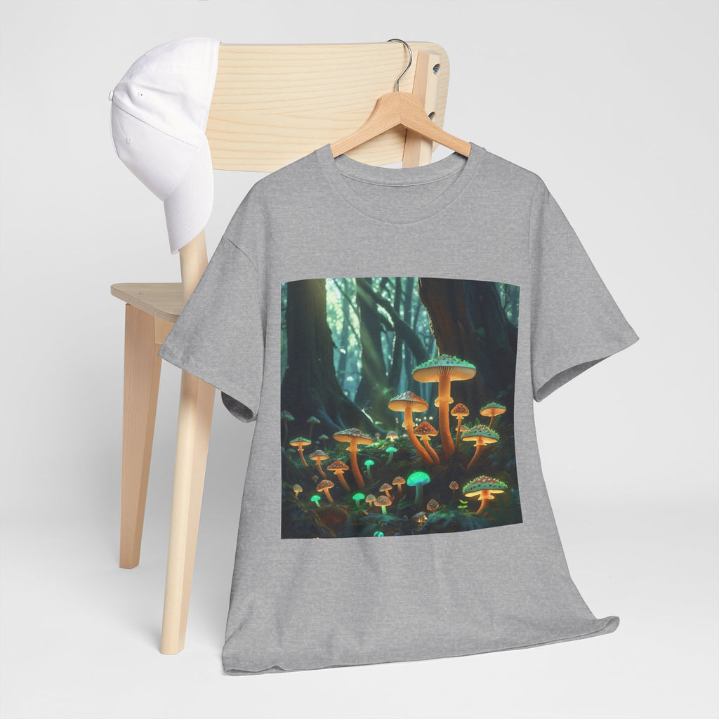 Trippy Forest Vibes Tee - Unisex Heavy Cotton T-Shirt, Festival Wear, Nature Lover Gift, Streetwear, Mushrooms Design, Gnome Art