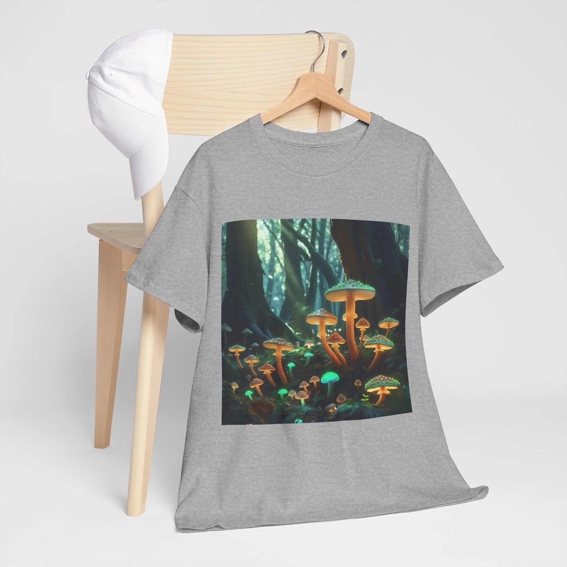 Trippy Forest Vibes Tee - Unisex Heavy Cotton T-Shirt, Festival Wear, Nature Lover Gift, Streetwear, Mushrooms Design, Gnome Art