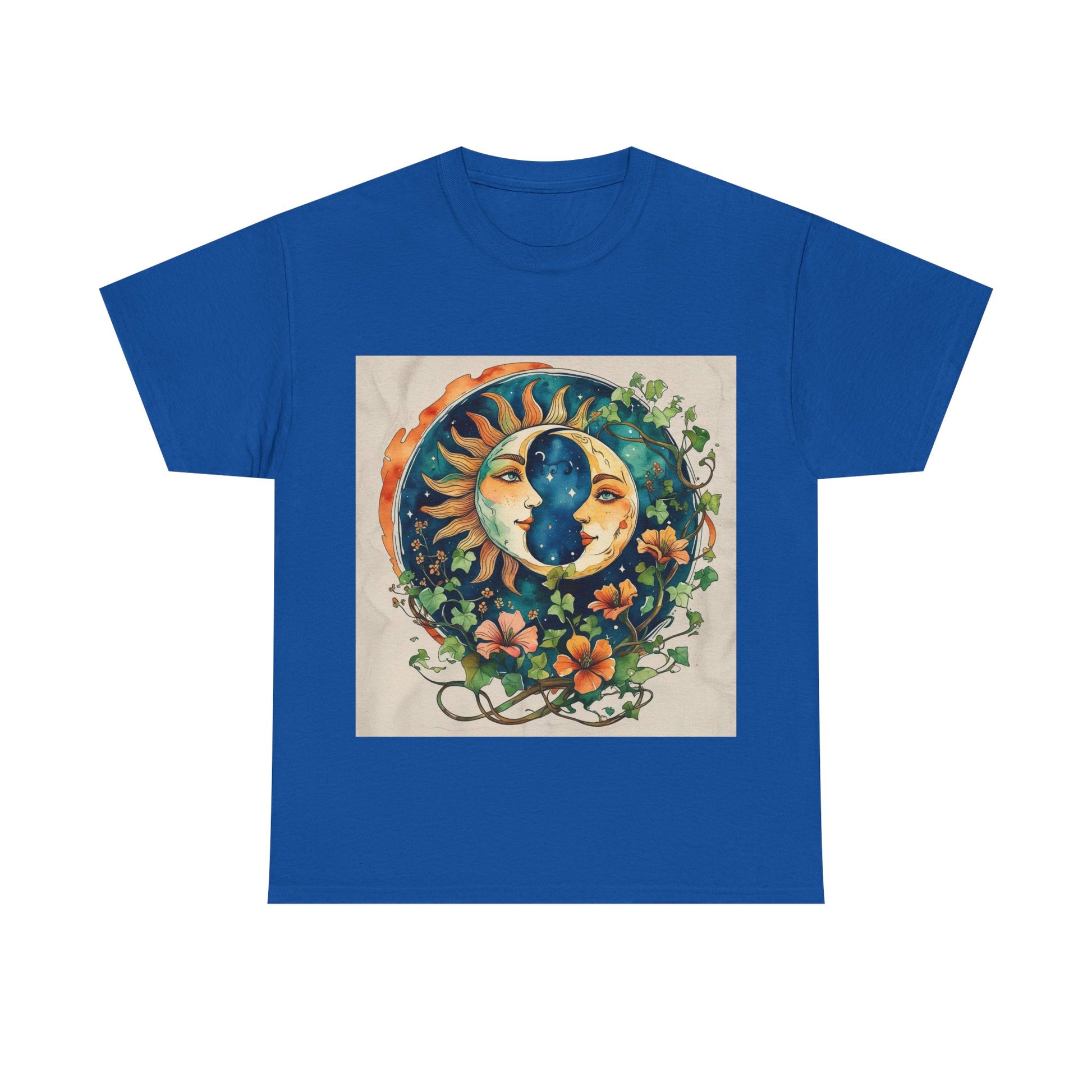 Bohemian Garden Tee - Sun and Moon Design, Spiritual Gift, Festival Wear, Unisex Cotton T-Shirt, Meditation Top, Nature Lover's Style