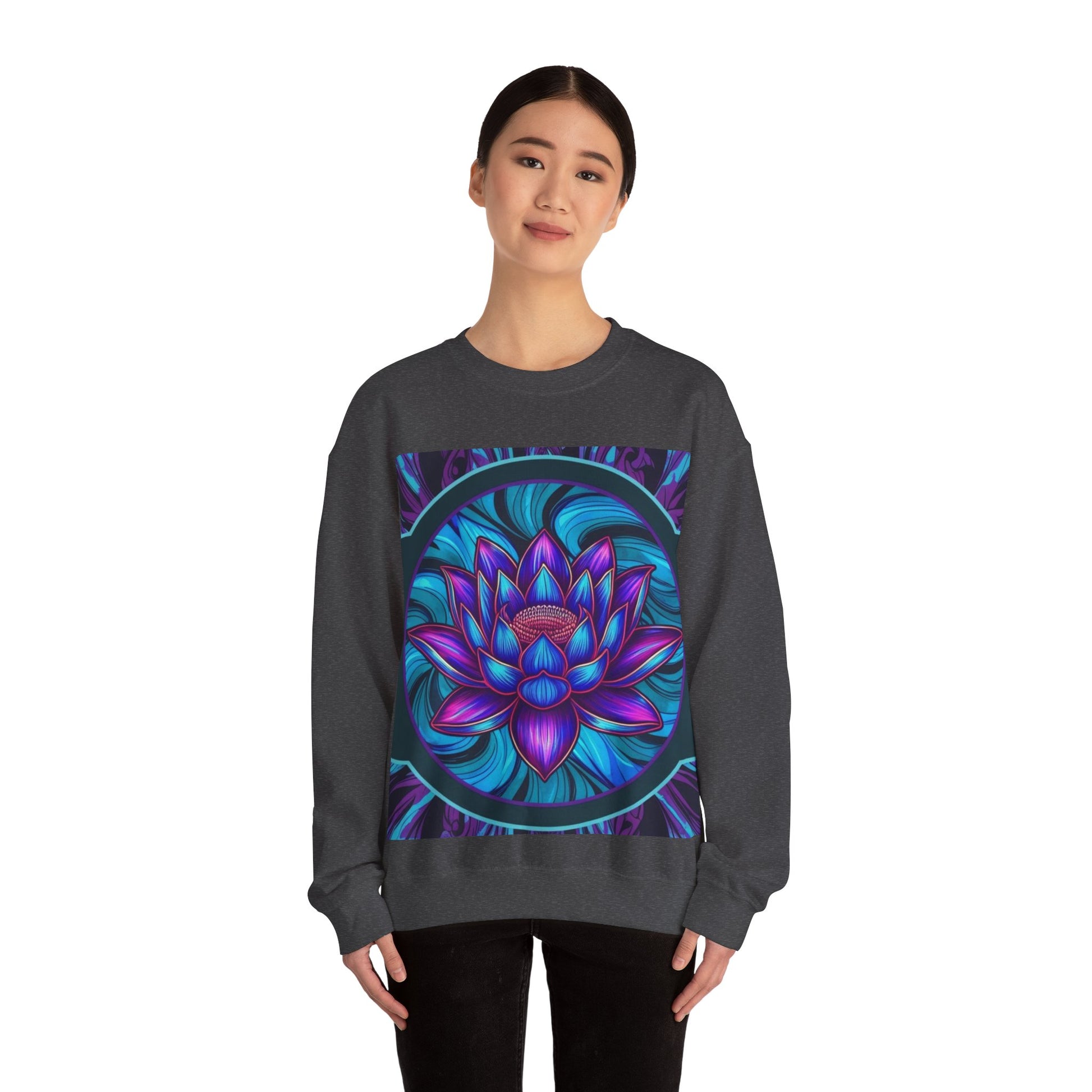 Trippy Blue Lotus Crewneck Sweatshirt - Psychedelic Unisex Jumper, Hippie Pullover, Spiritual Lotus Flower Sweatshirt.
