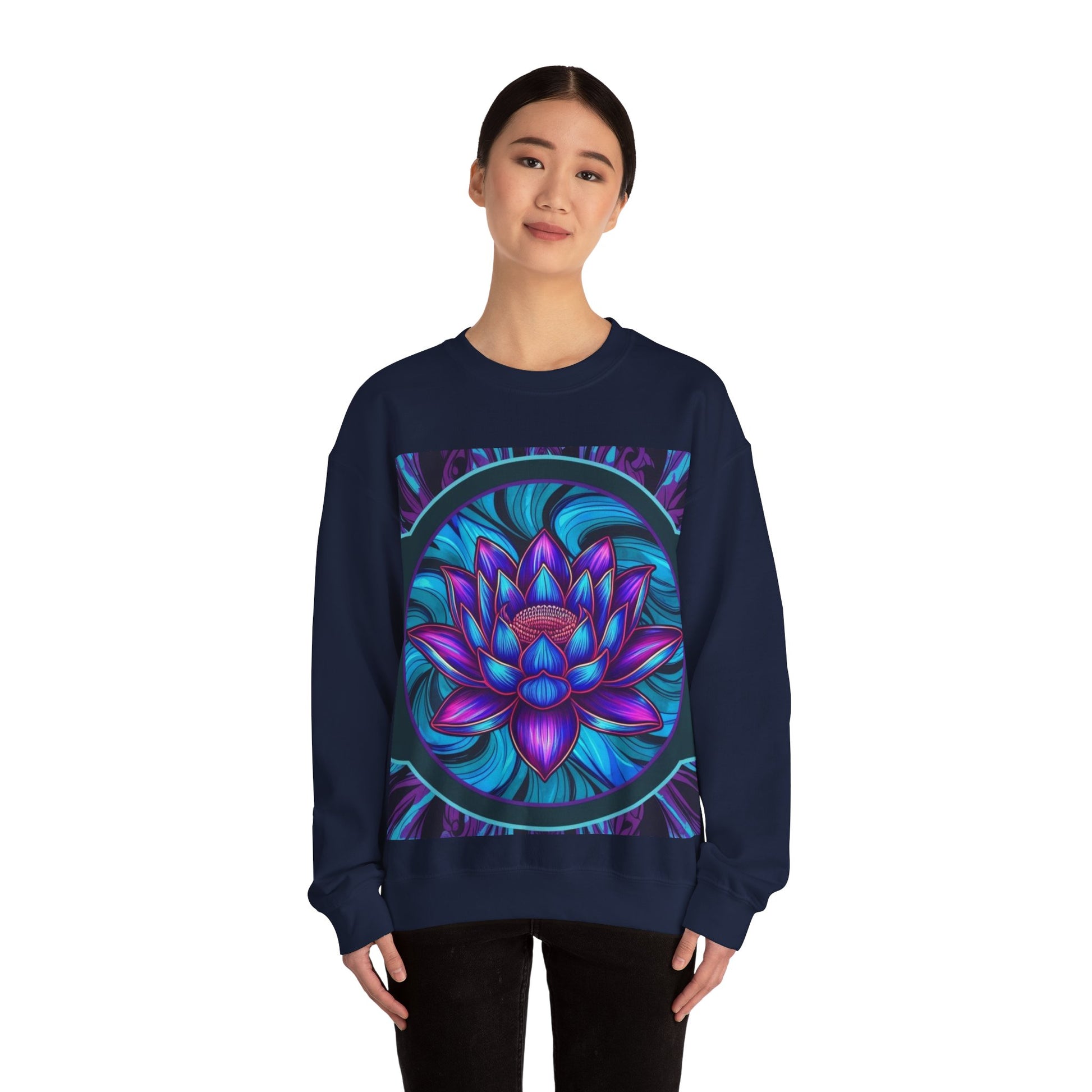 Trippy Blue Lotus Crewneck Sweatshirt - Psychedelic Unisex Jumper, Hippie Pullover, Spiritual Lotus Flower Sweatshirt.