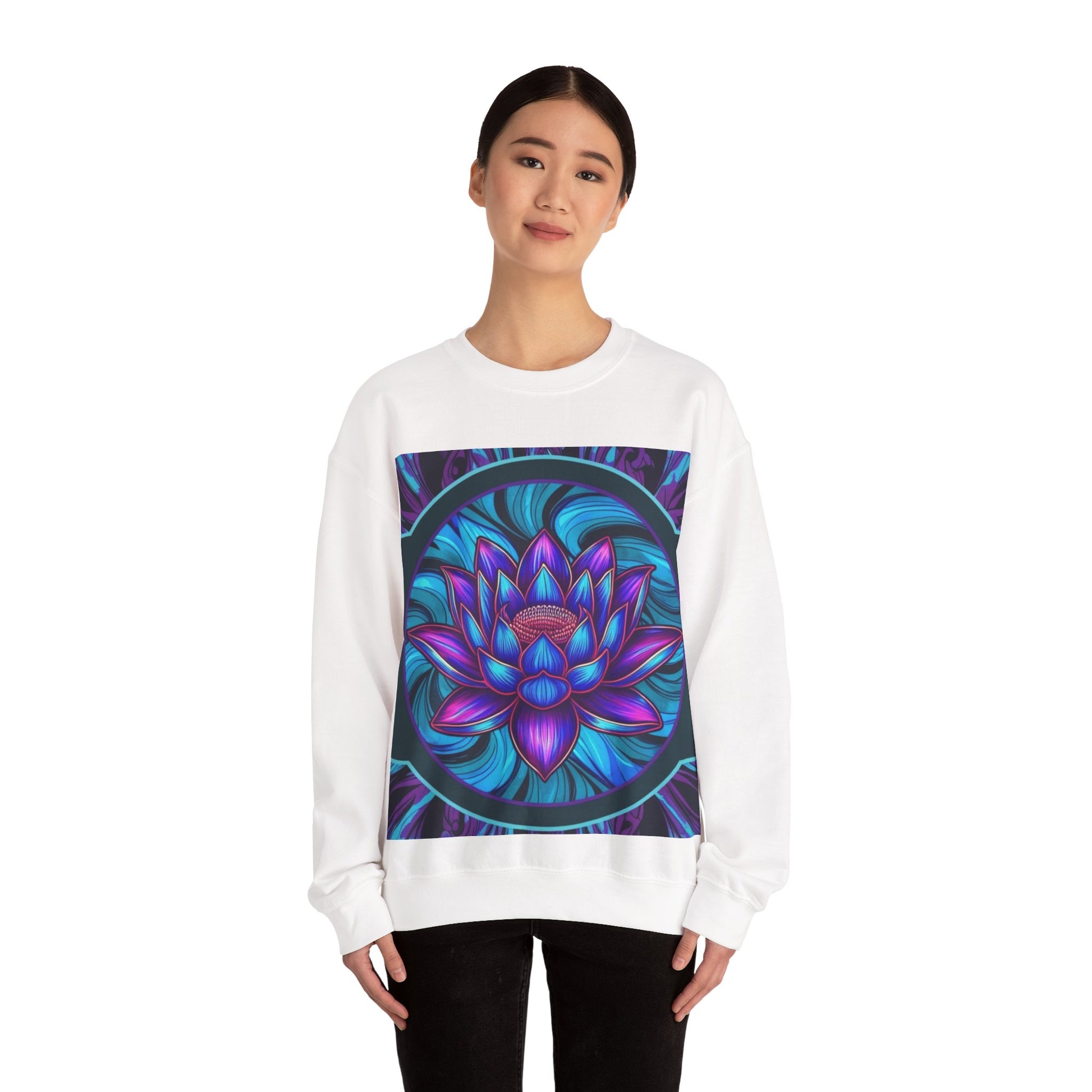 Trippy Blue Lotus Crewneck Sweatshirt - Psychedelic Unisex Jumper, Hippie Pullover, Spiritual Lotus Flower Sweatshirt.