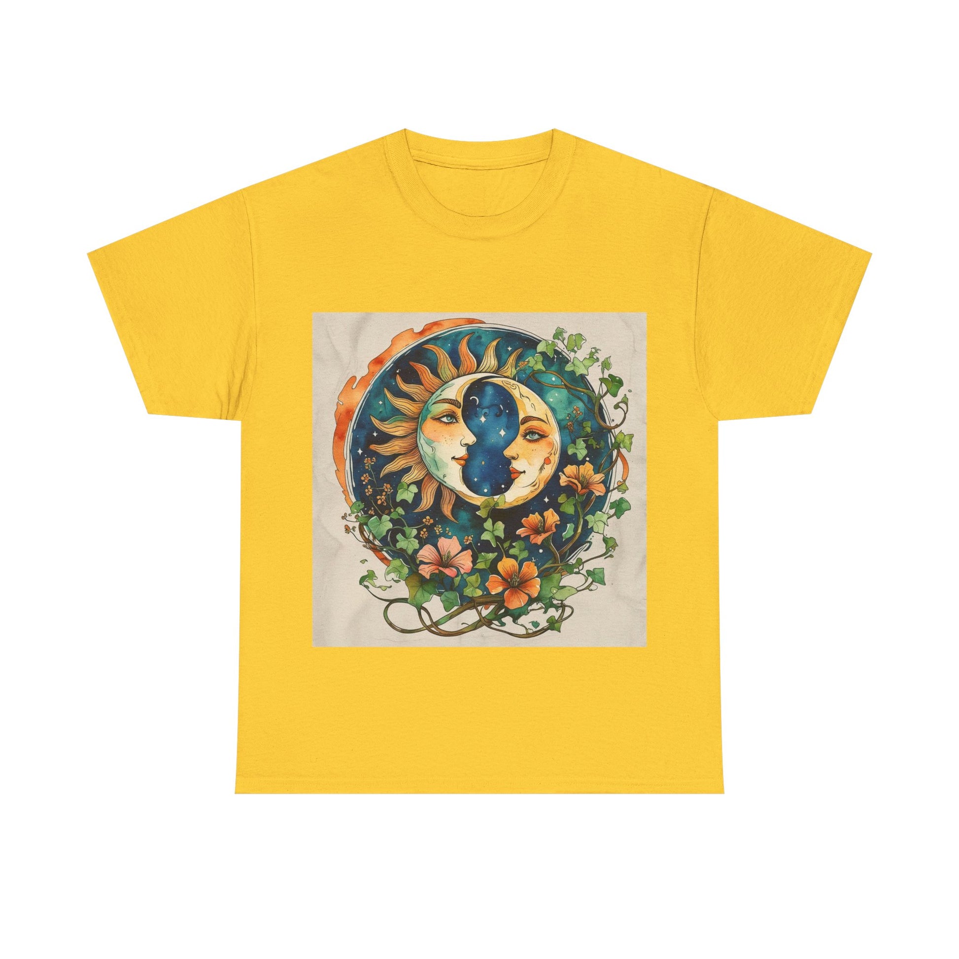 Bohemian Garden Tee - Sun and Moon Design, Spiritual Gift, Festival Wear, Unisex Cotton T-Shirt, Meditation Top, Nature Lover's Style