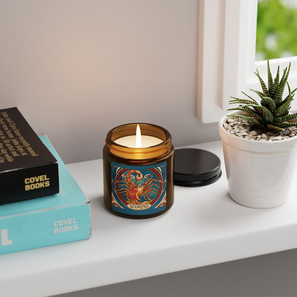 Astrology Inspired Scented Soy Candle | Scorpio Zodiac Amber Jar | Unique Gift for Astrology Lovers, Home Decor, Self-Care, Meditation